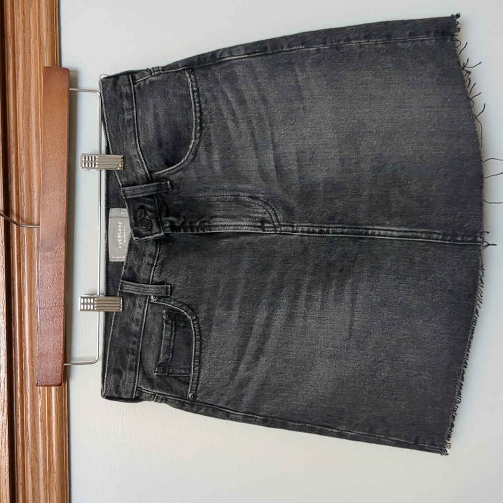 Everlane 27 The Denim Skirt Mini Washed Black Raw Hem Womens